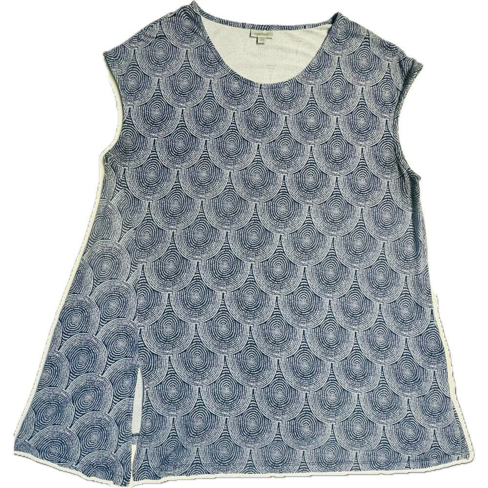 Avenue Drop Shoulder Sleeveless Loose Tunic Women 18/20 Gray & Blue Scallops